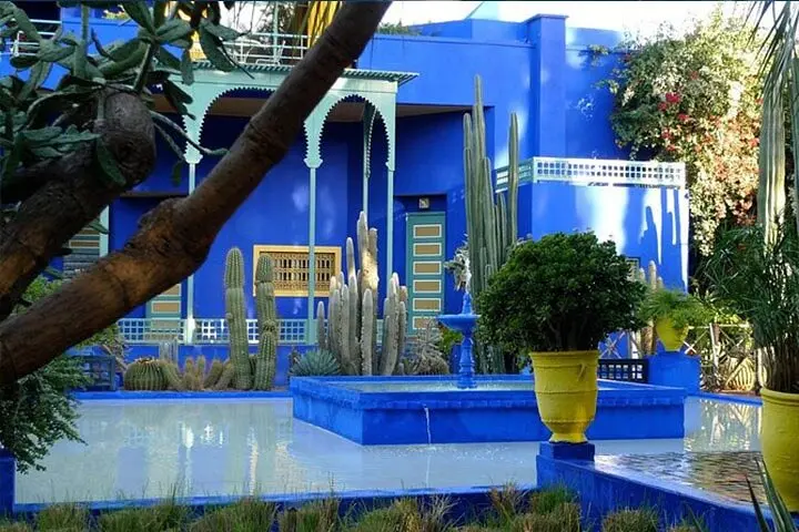 The blue villa and cactus garden at Majorelle Garden, Marrakech