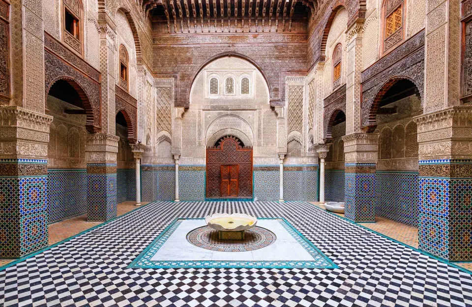The courtyard of the Al-Attarine Madrasa, Fes