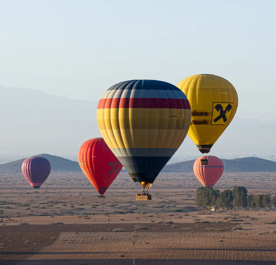 Hot air balloons in flight near Marrakech