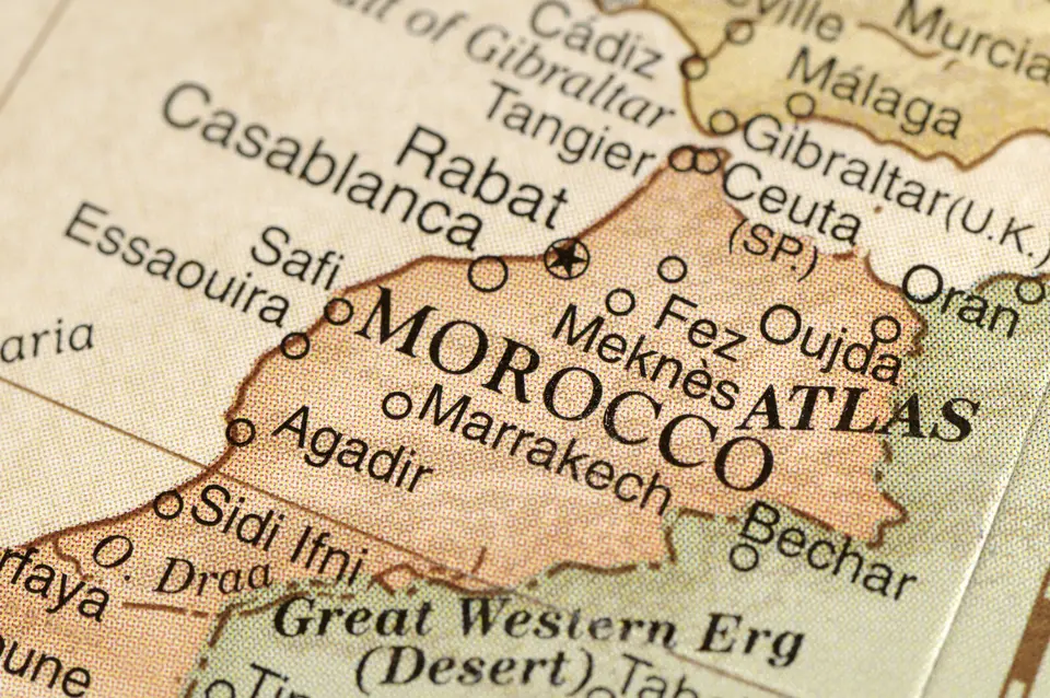 Morocco on a printed map