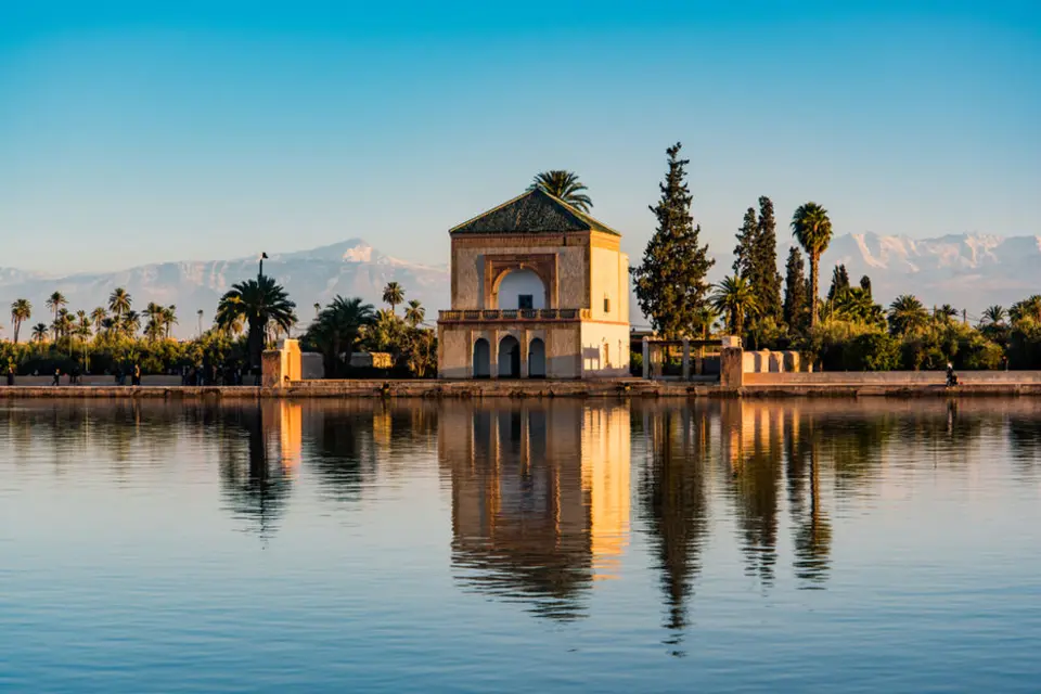 The Menara pavilion and the Atlas, Marrakech