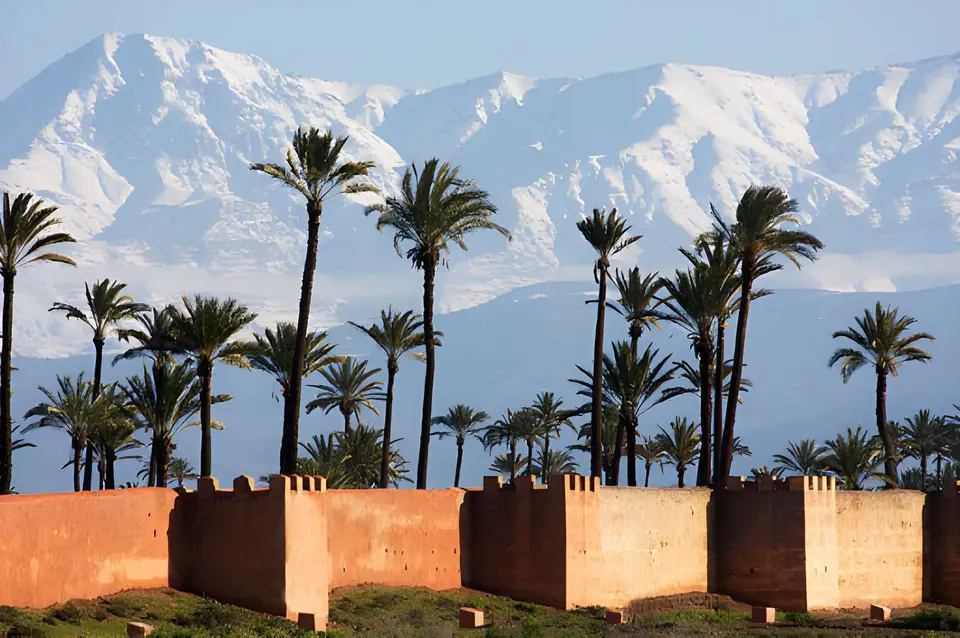 Marrakech's ramparts, palms and the snow-capped Atlas