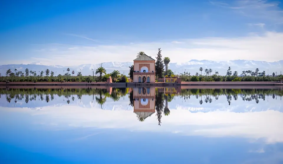 The Menara pavilion reflected in its basin, Marrakech
